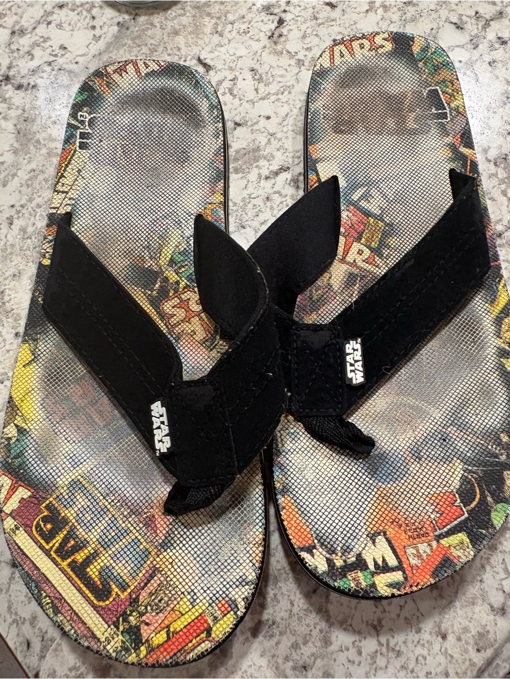 Star Wars Black Strap Kids Flip Flops with Colorful Comic Footbed